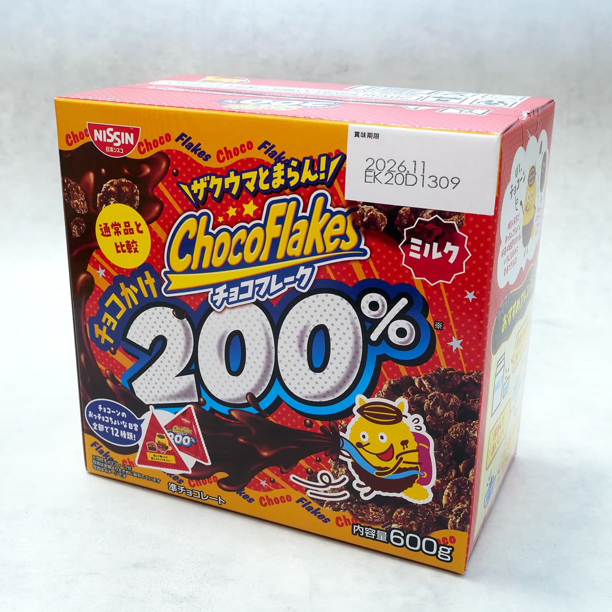 NISSIN　チョコフレークチョコがけ200％　600g　パッケージ（外箱）