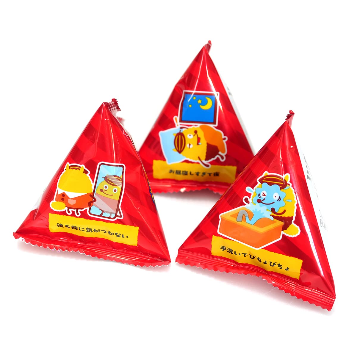 NISSIN　チョコフレークチョコがけ200％　個包装のパッケージに描かれたイラスト