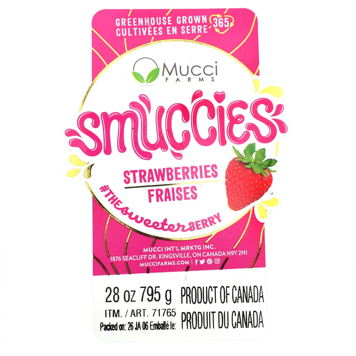 カナダ産ストロベリー　795g　商品ラベル（原産国名）
