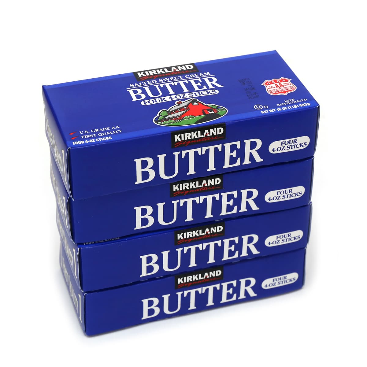 ブルーの鮮やかなパッケージの有塩バター